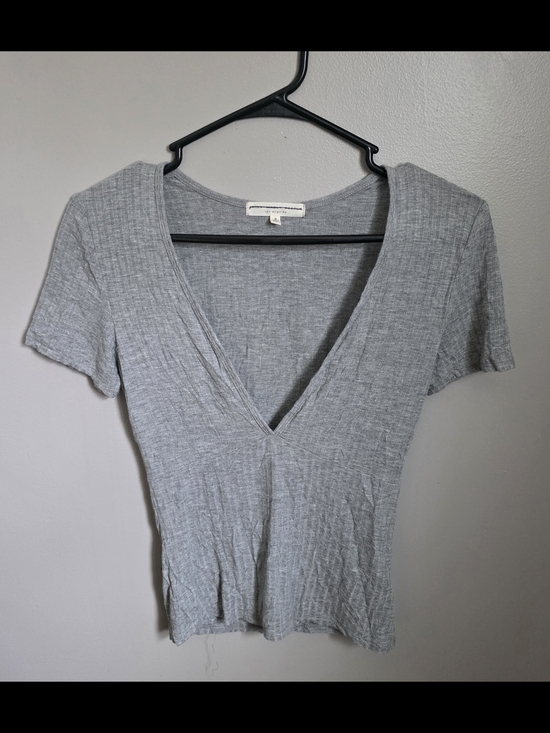 Truly Madly Deeply Tops - Truly Madly Deeply Grey Ribbed Plunging Deep V-Neck Tee Small